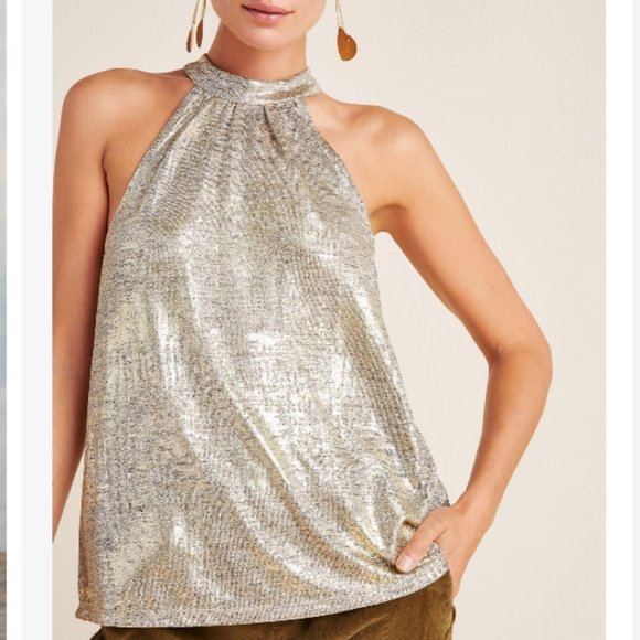 Anthropologie Tops - NEW Anthropologie Nadia Shimmer Halter Top Metallic XL